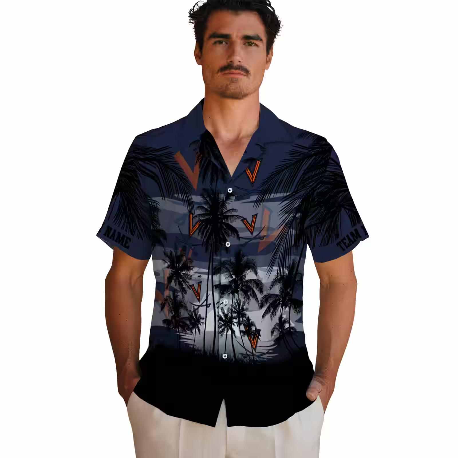 custom virginia cavaliers sunset scene blue black hawaiian shirt fashion forward