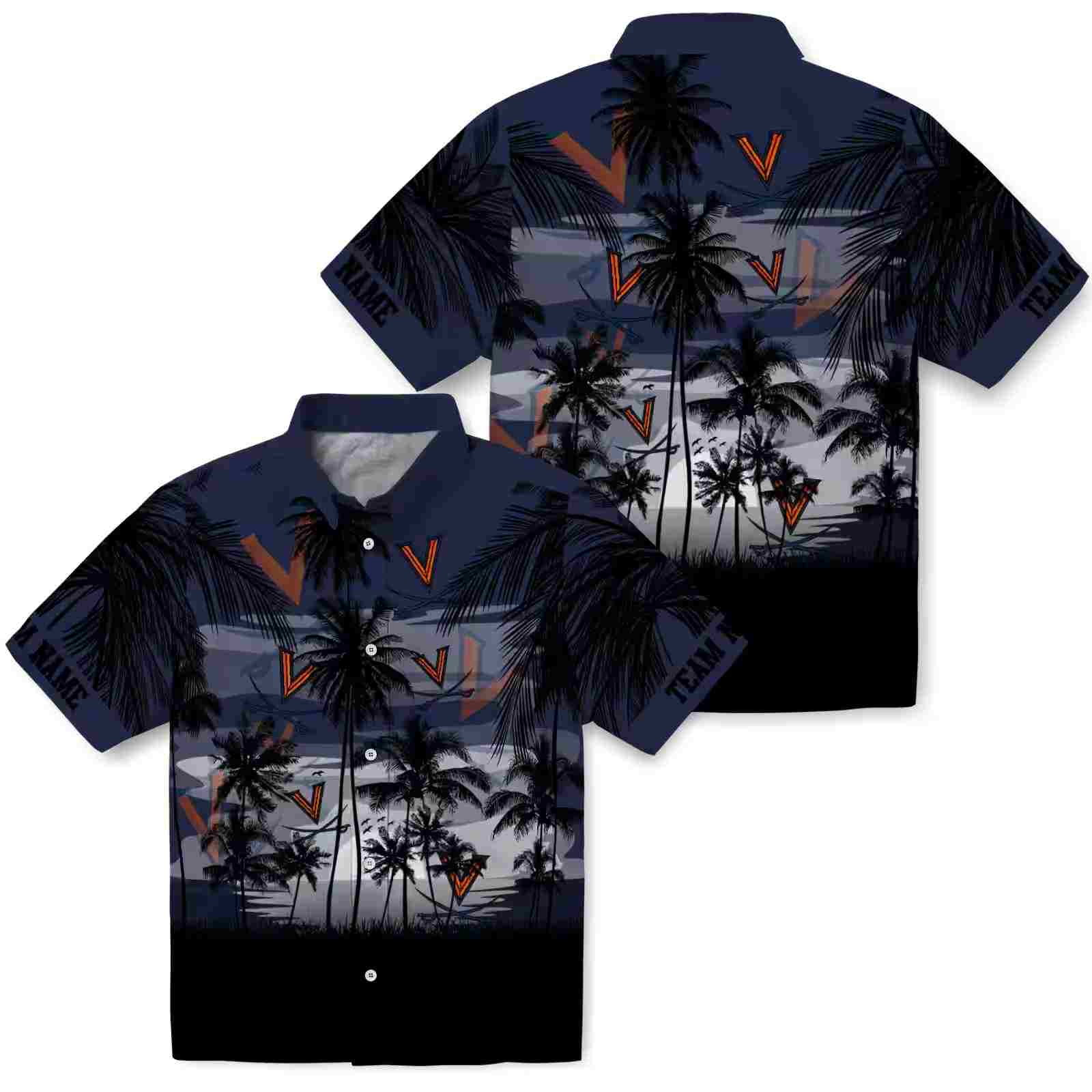 custom virginia cavaliers sunset scene blue black hawaiian shirt high quality