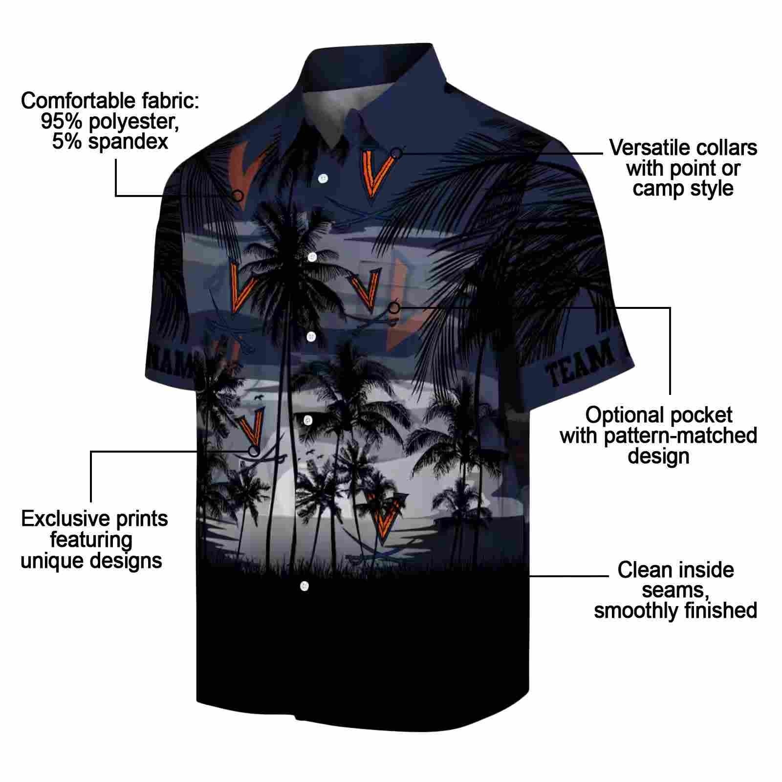 custom virginia cavaliers sunset scene blue black hawaiian shirt new arrival