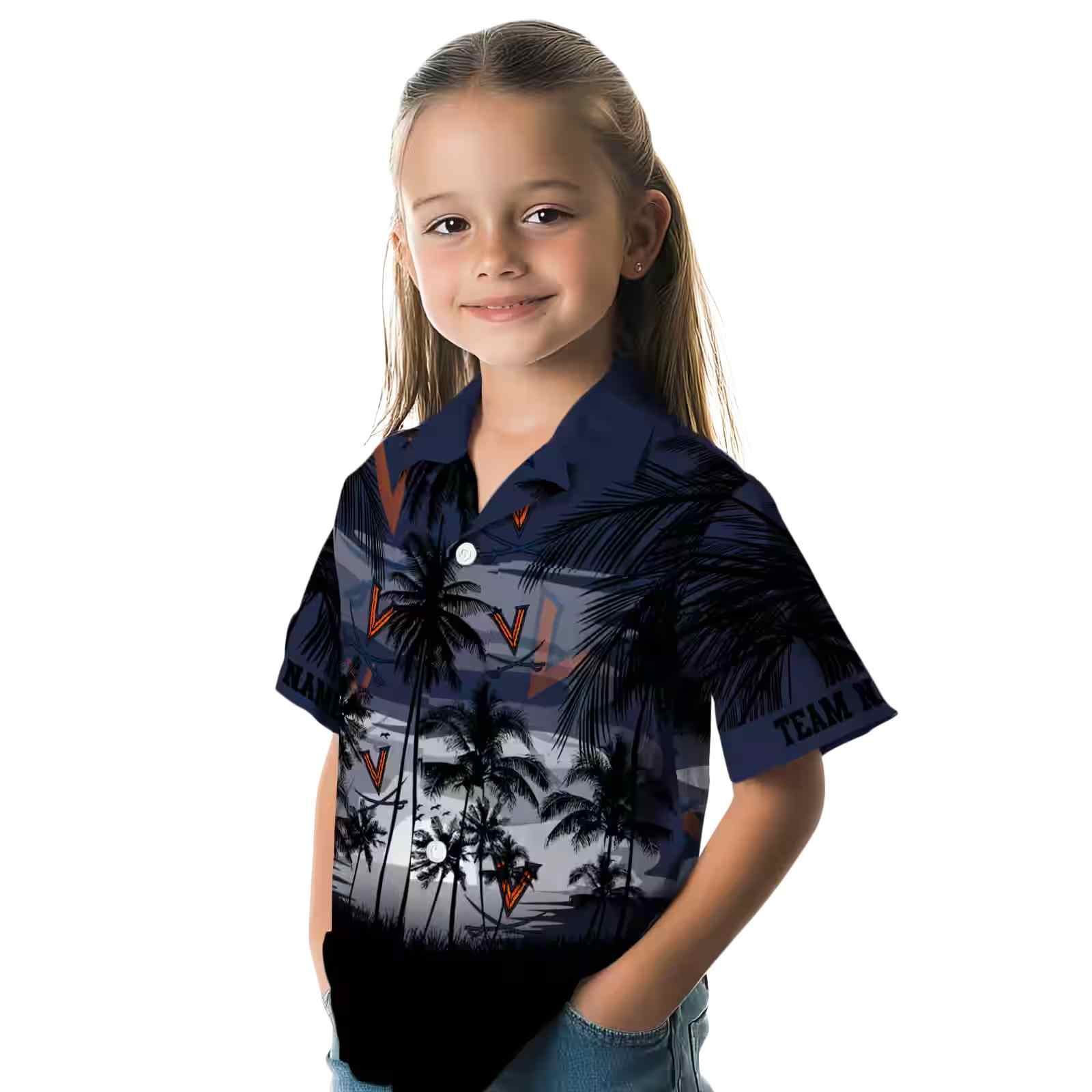 custom virginia cavaliers sunset scene blue black hawaiian shirt premium grade