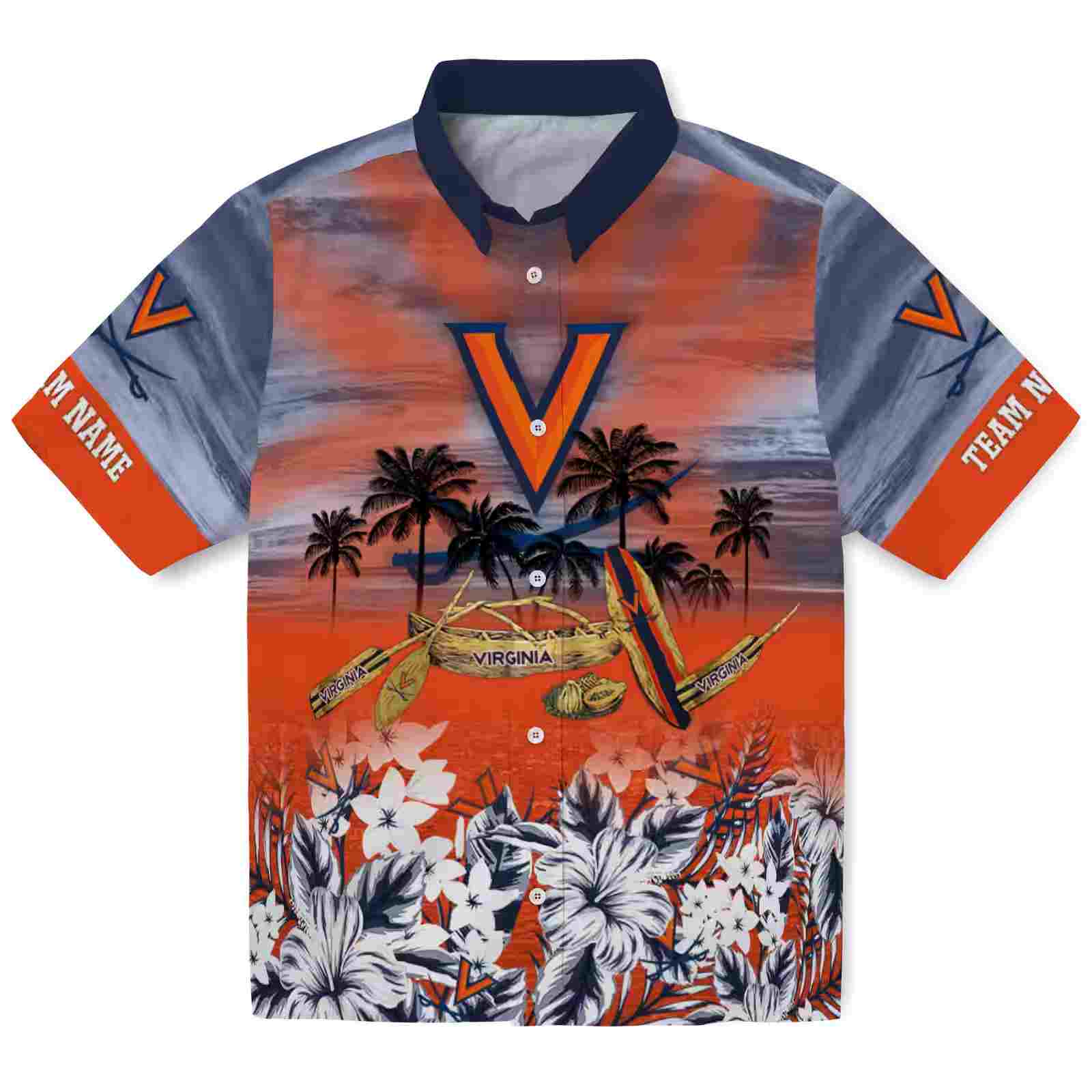 Custom Virginia Cavaliers Tropical Canoe Blue Hawaiian Shirt