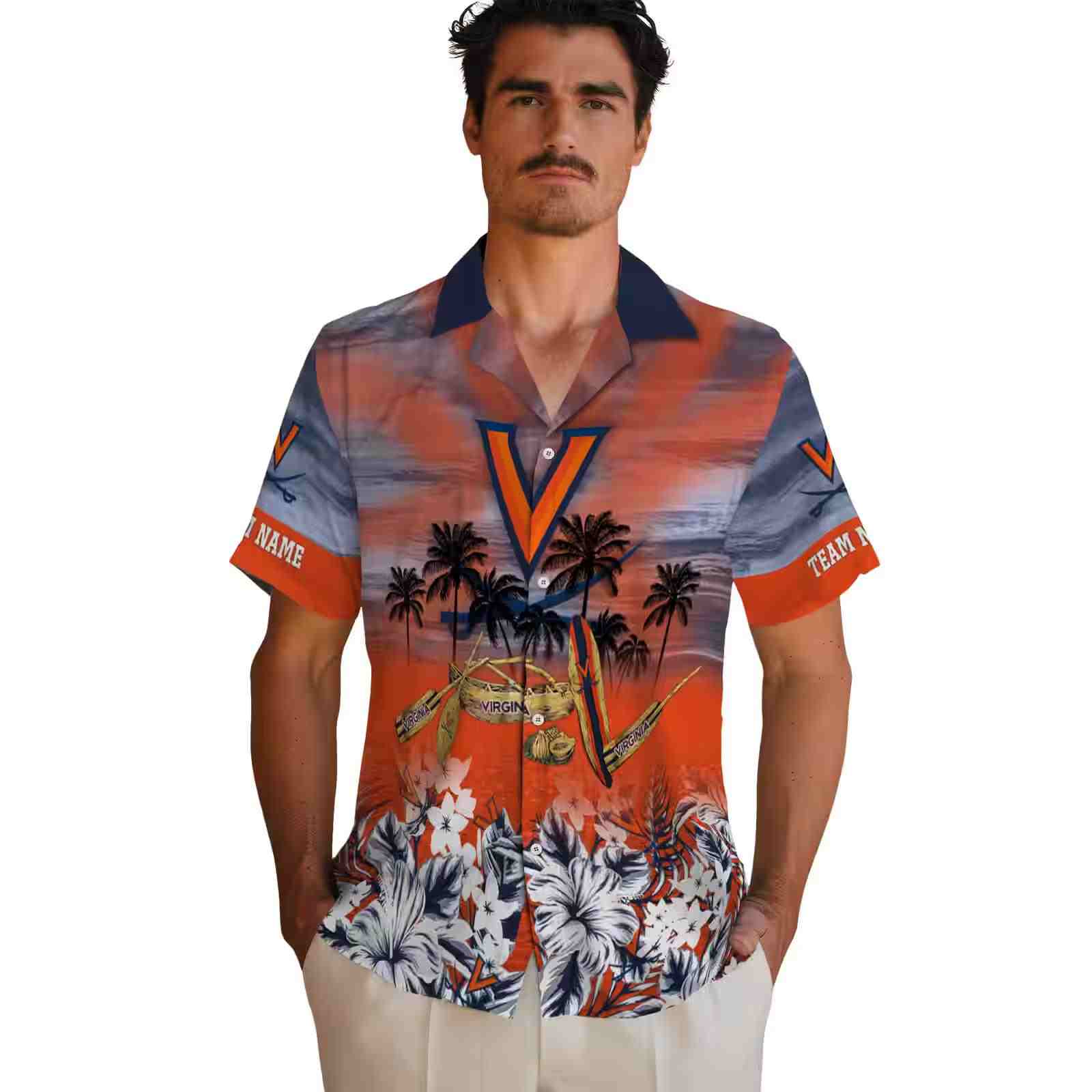 custom virginia cavaliers tropical canoe blue hawaiian shirt fashion forward