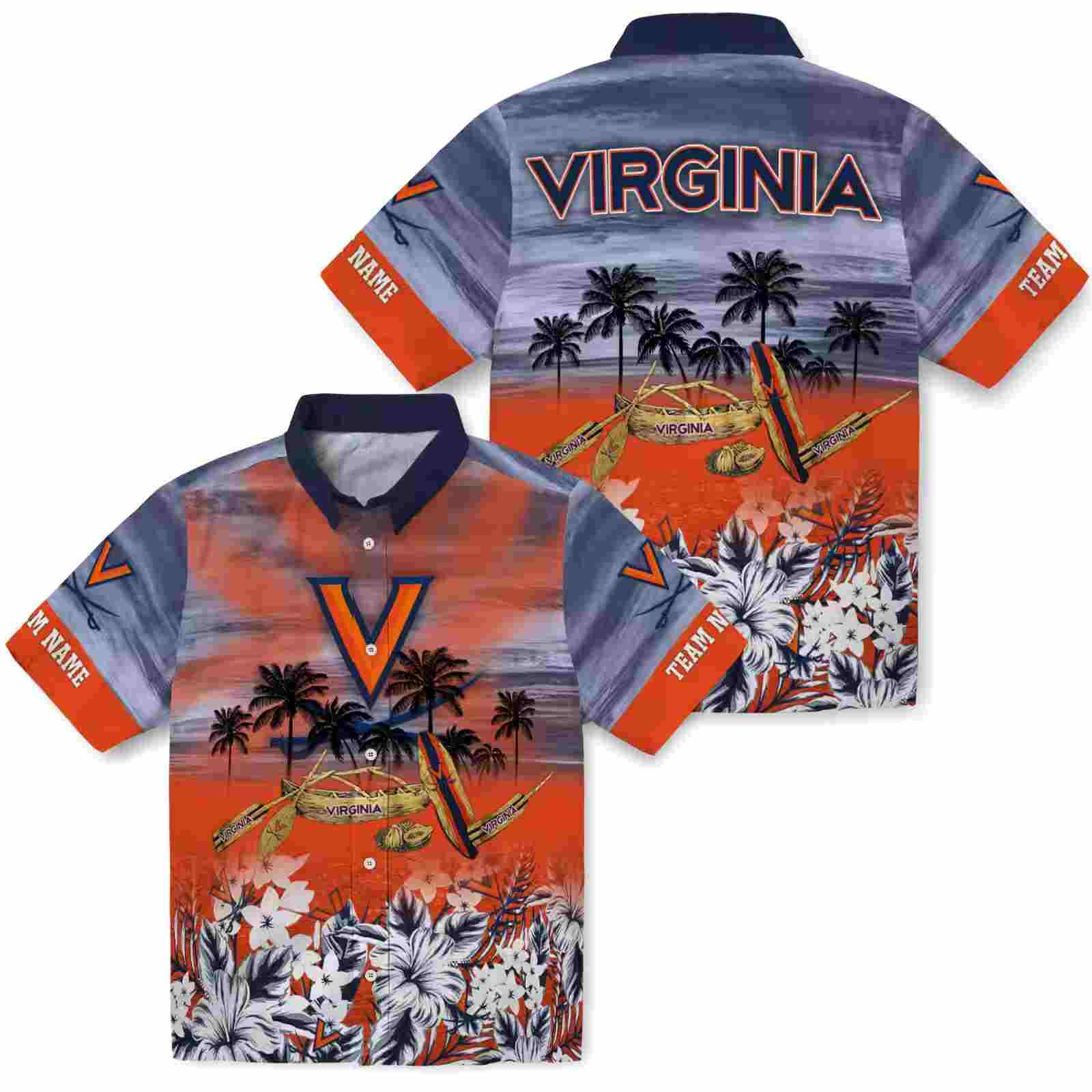 custom virginia cavaliers tropical canoe blue hawaiian shirt high quality