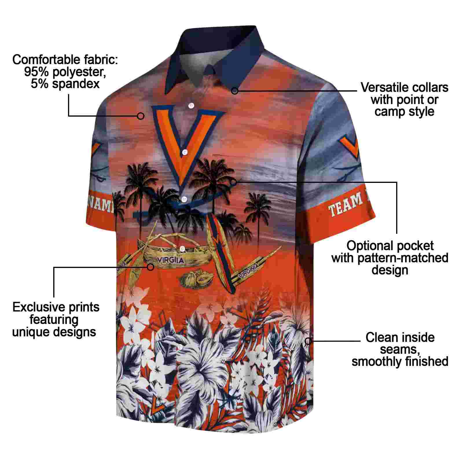 custom virginia cavaliers tropical canoe blue hawaiian shirt new arrival