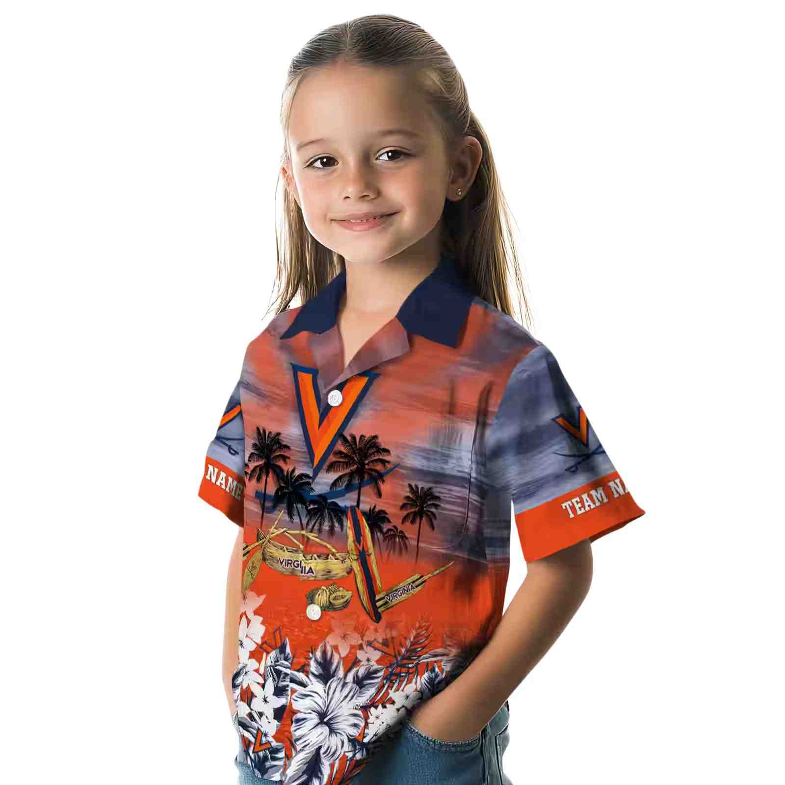 custom virginia cavaliers tropical canoe blue hawaiian shirt premium grade