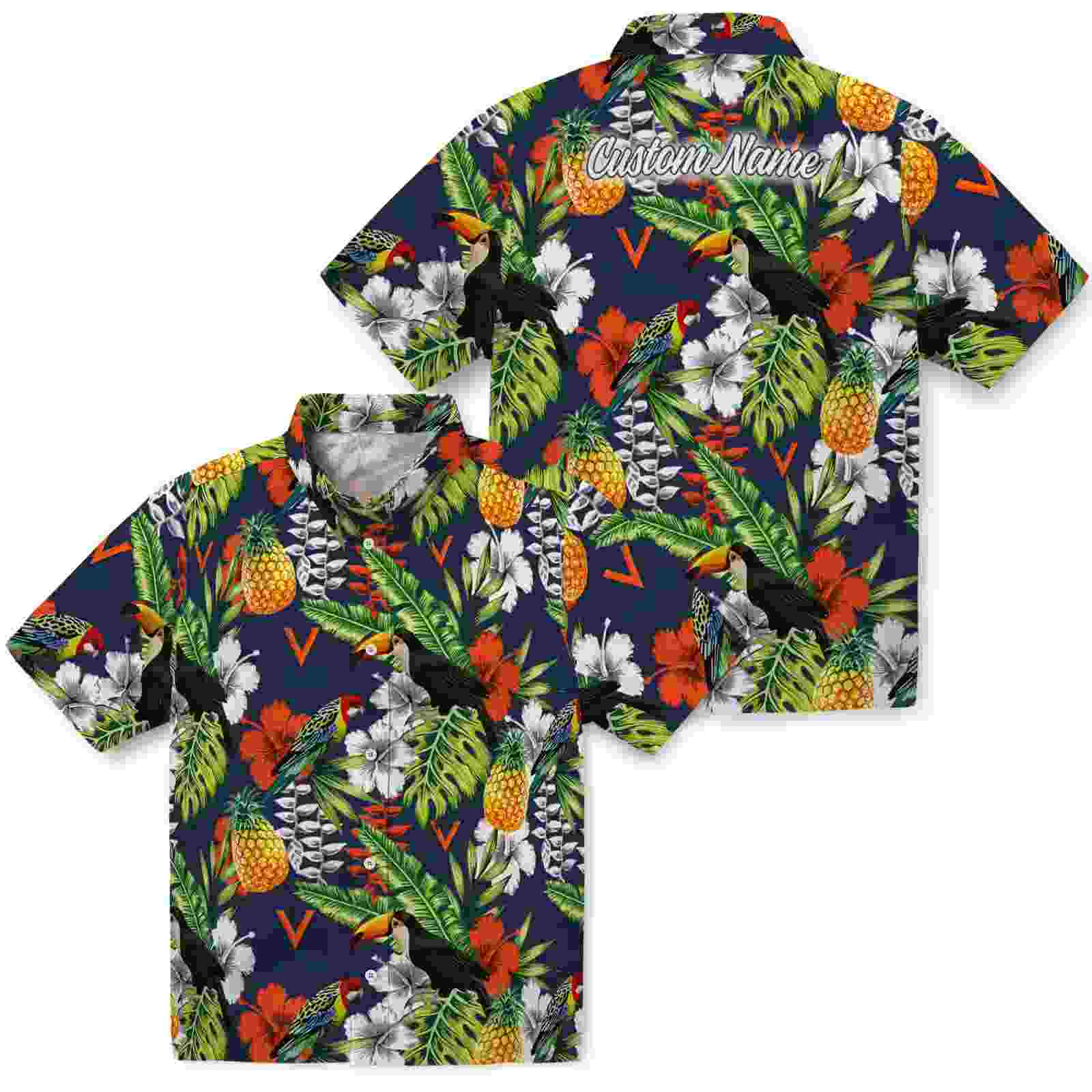 custom virginia cavaliers tropical toucan blue green hawaiian shirt high quality