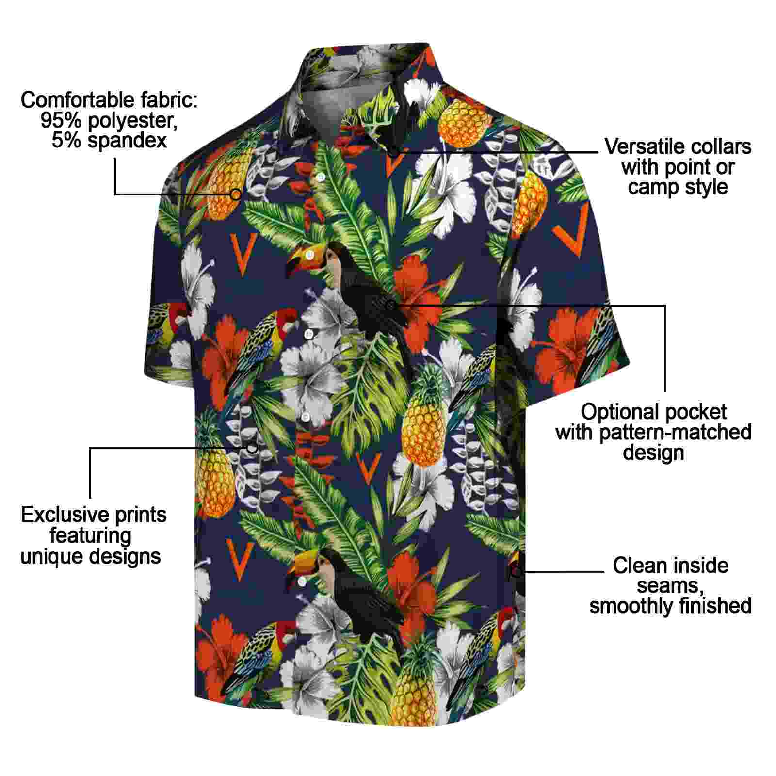 custom virginia cavaliers tropical toucan blue green hawaiian shirt new arrival