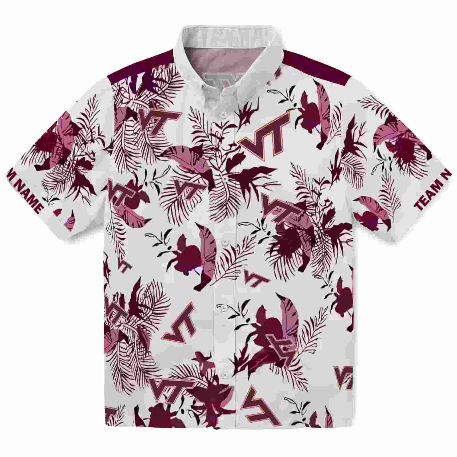 Custom Virginia Tech Hokies Botanical Theme Maroon White Hawaiian Shirt