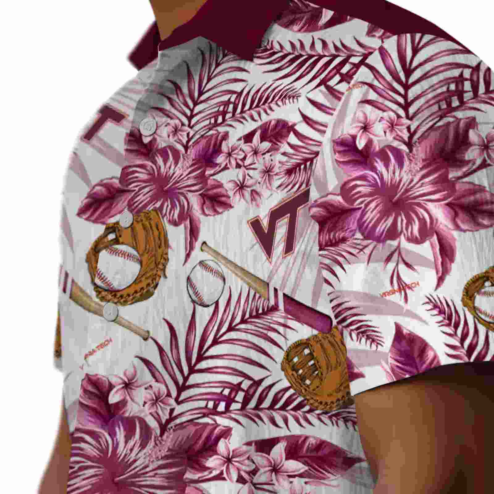 custom virginia tech hokies floral baseball maroon white hawaiian shirt trendy