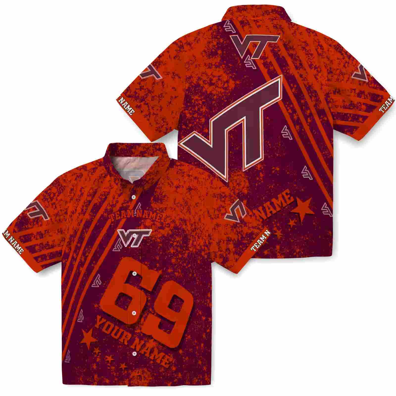 custom virginia tech hokies star stripes maroon hawaiian shirt high quality