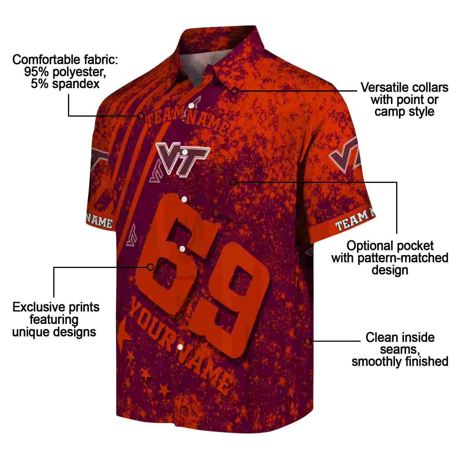 custom virginia tech hokies star stripes maroon hawaiian shirt new arrival