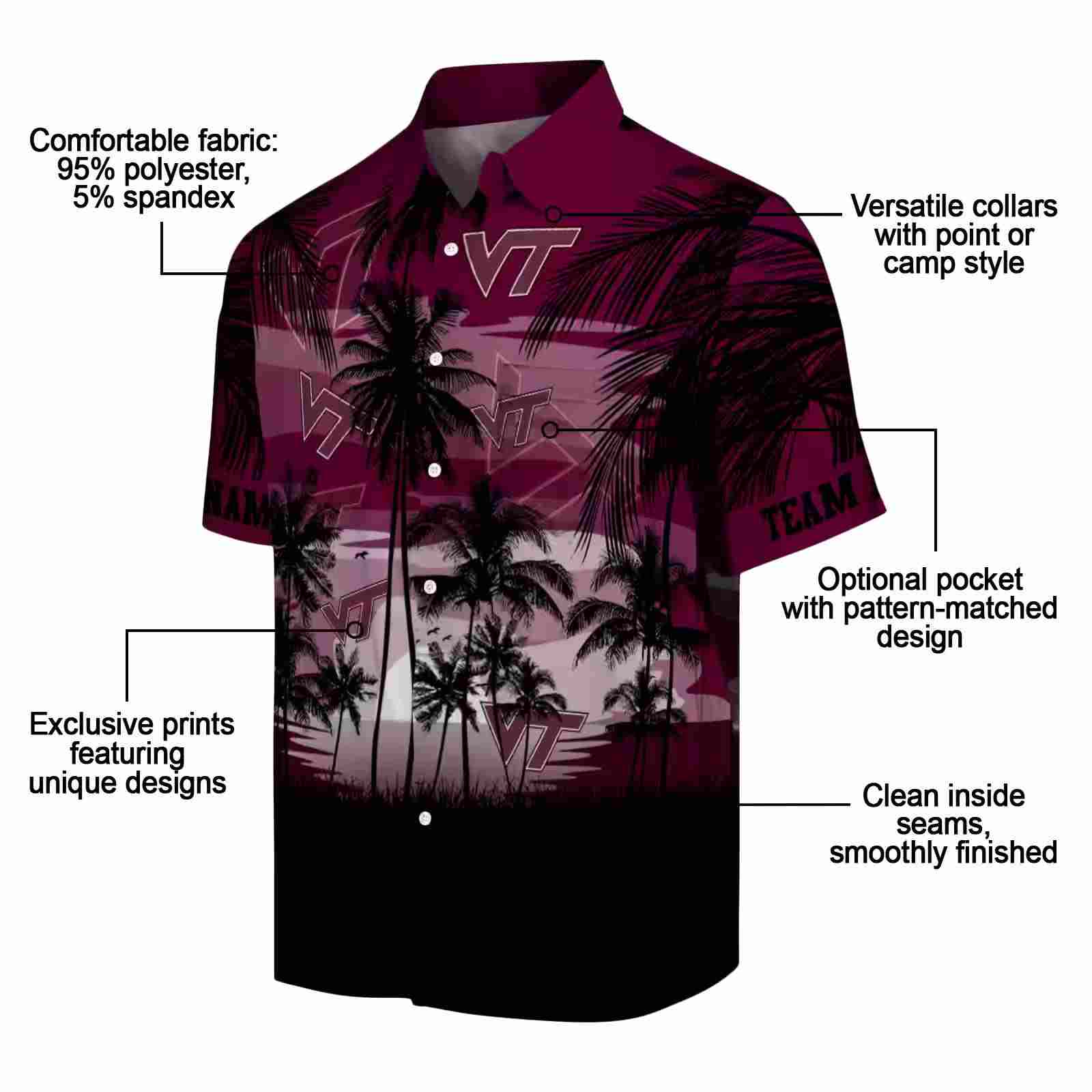 custom virginia tech hokies sunset scene maroon black hawaiian shirt new arrival