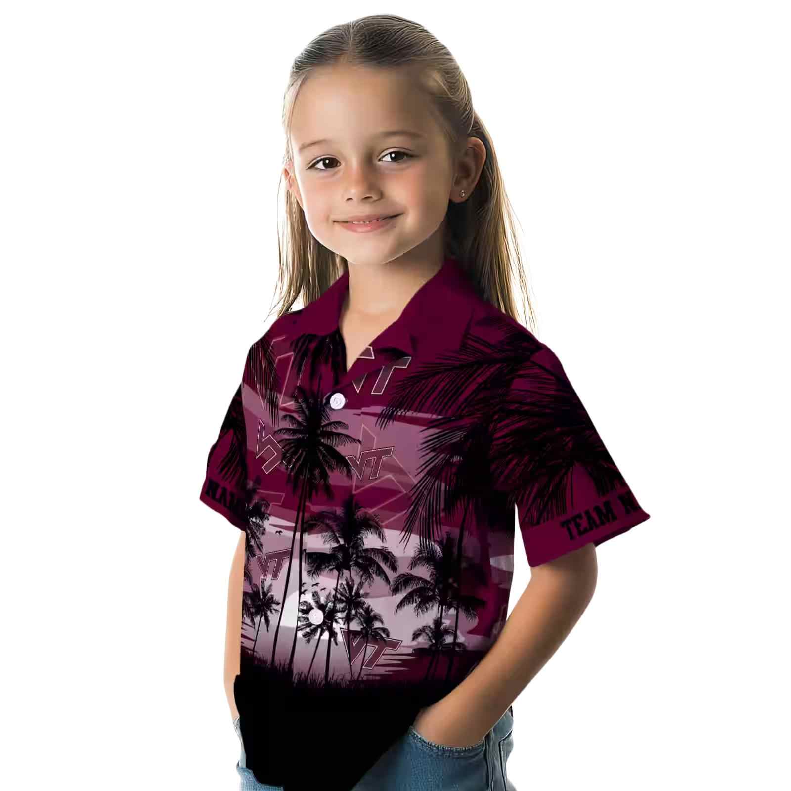 custom virginia tech hokies sunset scene maroon black hawaiian shirt premium grade