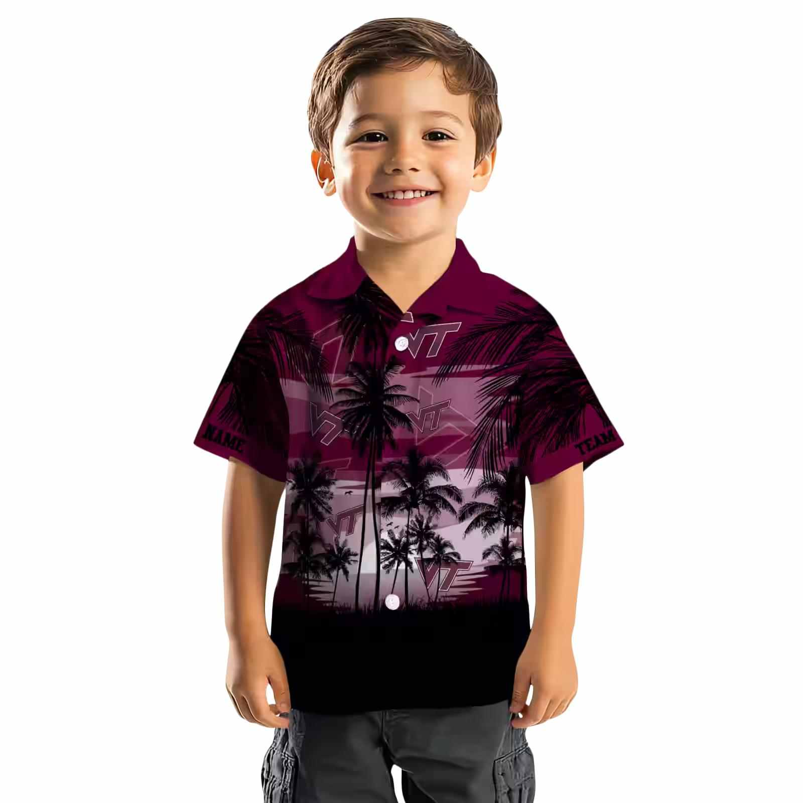 custom virginia tech hokies sunset scene maroon black hawaiian shirt top rated