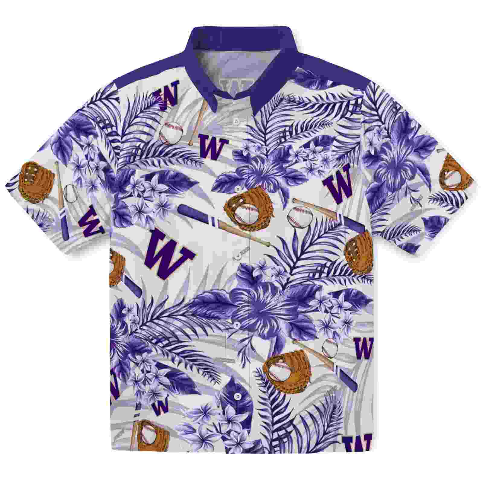 Custom Washington Huskies Floral Baseball Purple White Hawaiian Shirt