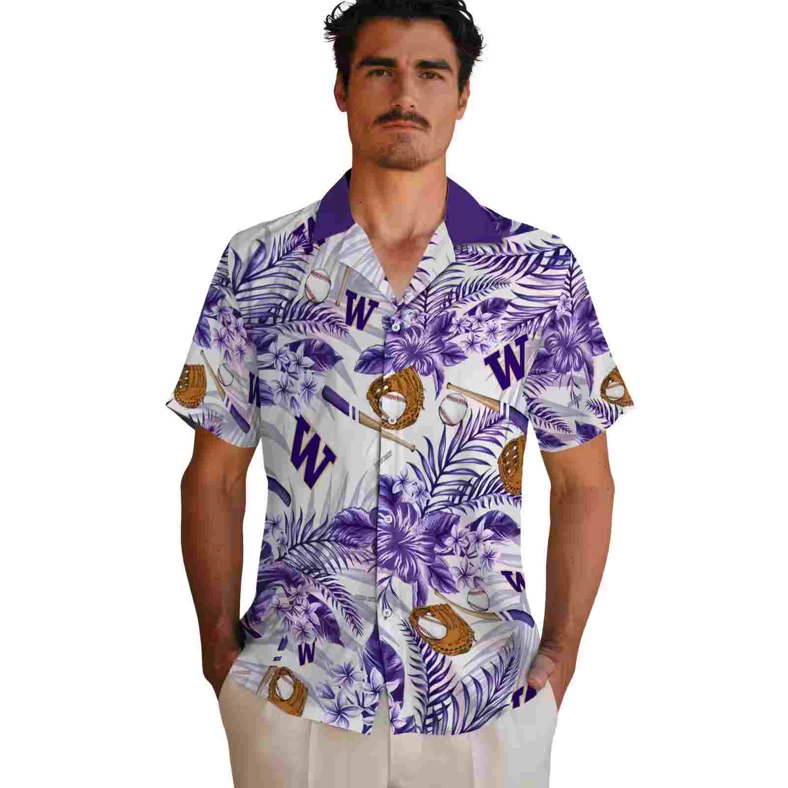 custom washington huskies floral baseball purple white hawaiian shirt fashion forward