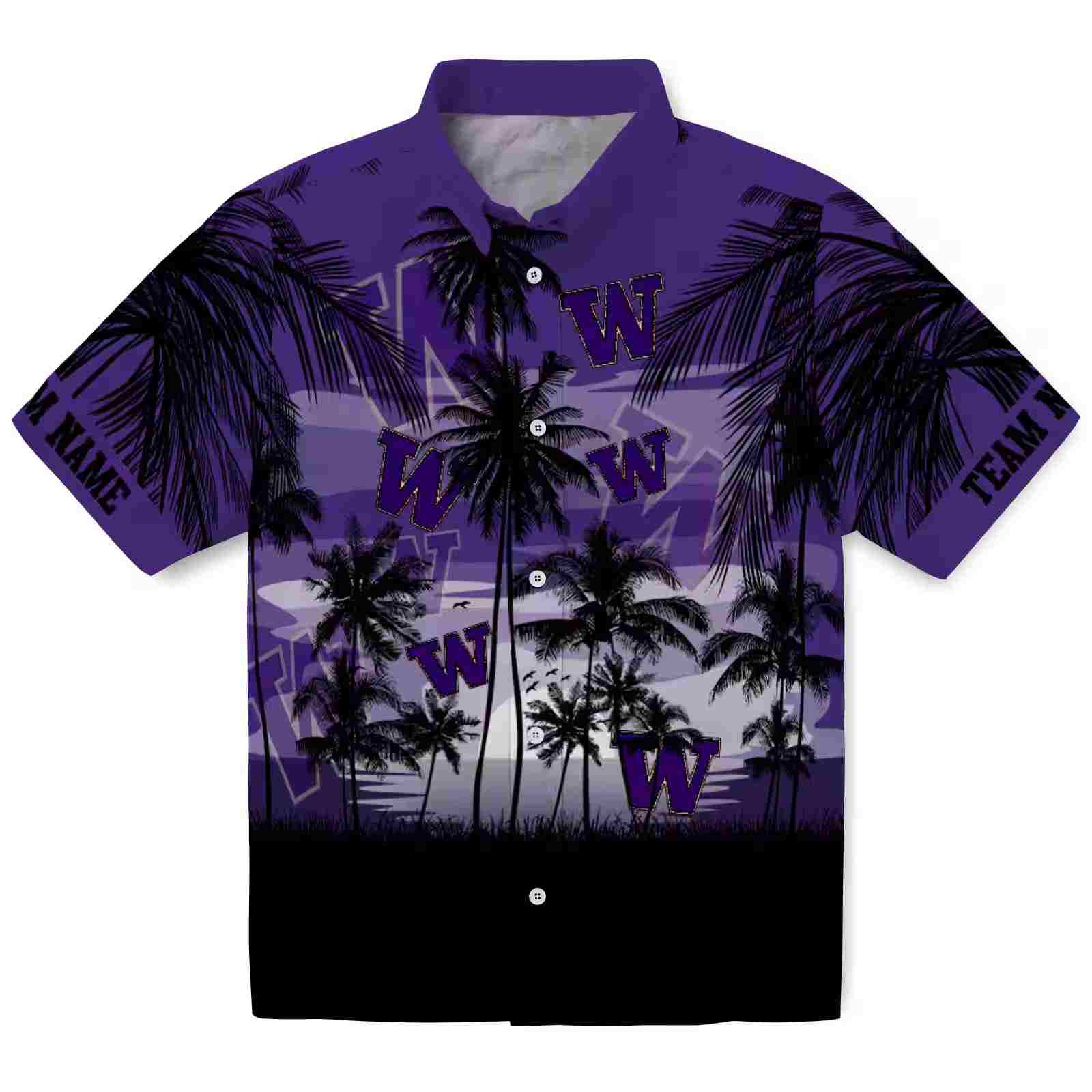 Custom Washington Huskies Sunset Scene Purple Black Hawaiian Shirt