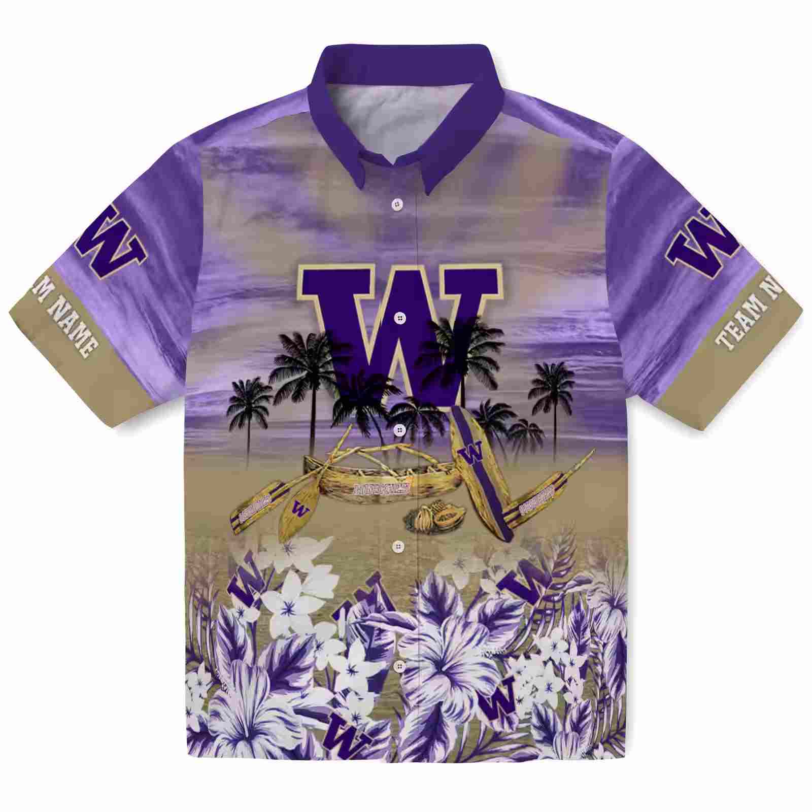 Custom Washington Huskies Tropical Canoe Purple Hawaiian Shirt