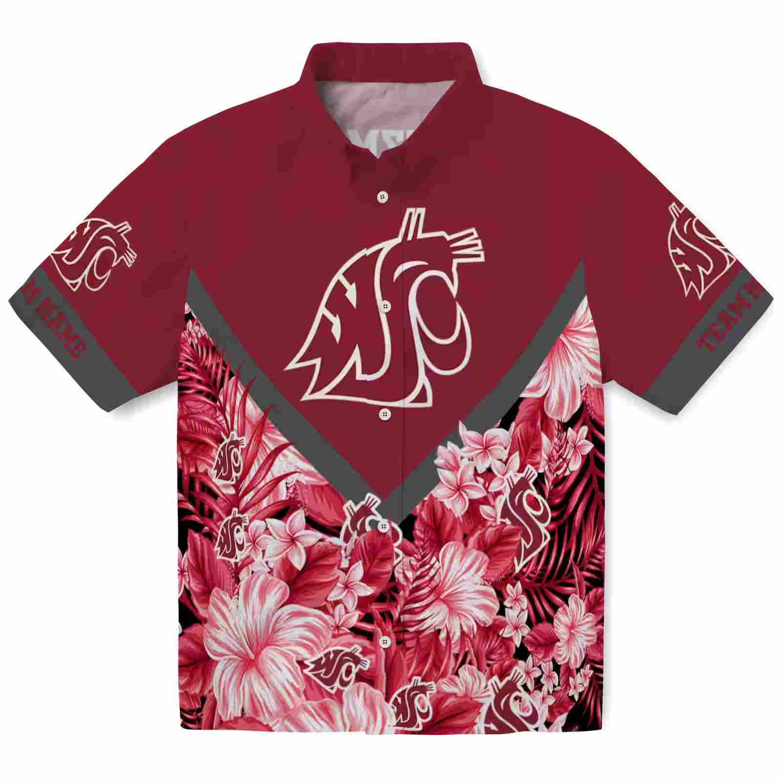 Custom Washington State Cougars Floral Chevron Crimson Hawaiian Shirt