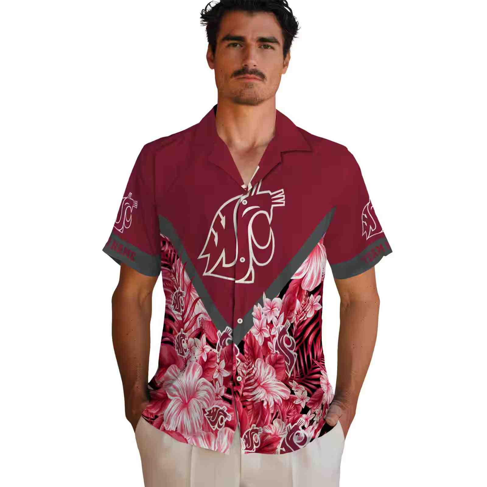 custom washington state cougars floral chevron crimson hawaiian shirt fashion forward