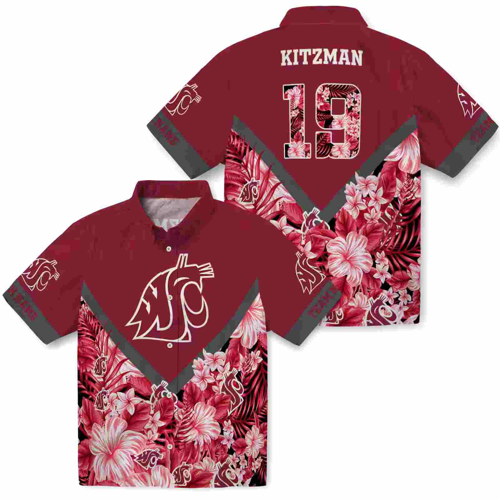 custom washington state cougars floral chevron crimson hawaiian shirt high quality