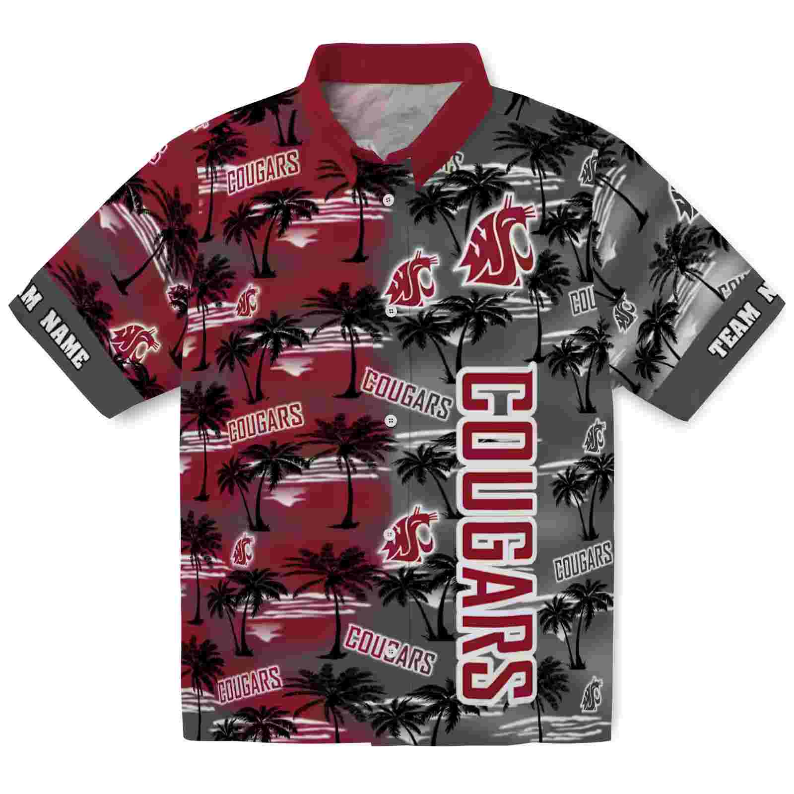 Custom Washington State Cougars Palm Silhouettes Crimson Hawaiian Shirt