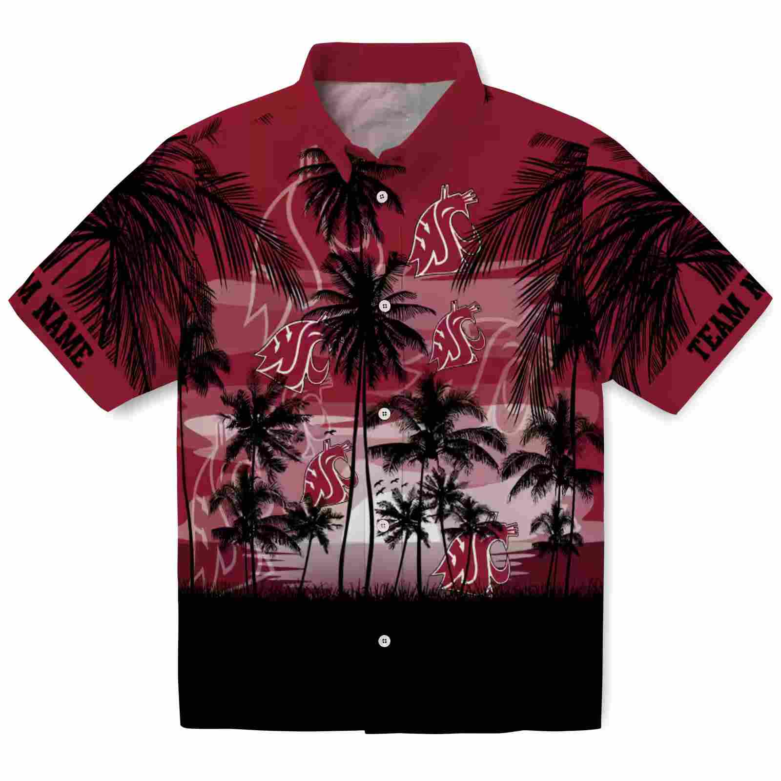 Custom Washington State Cougars Sunset Scene Crimson Black Hawaiian Shirt