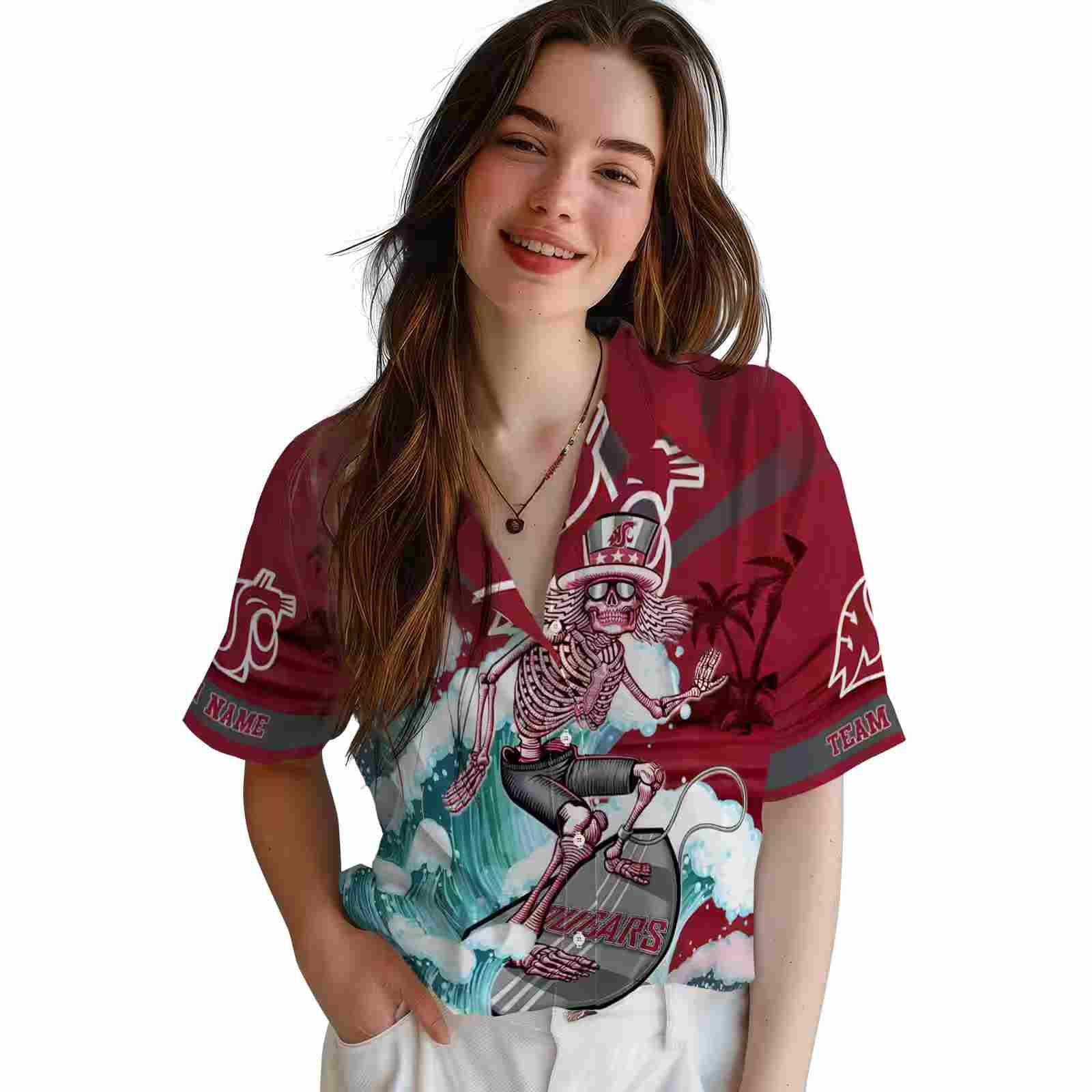 custom washington state cougars surfing skeleton crimson blue hawaiian shirt latest model