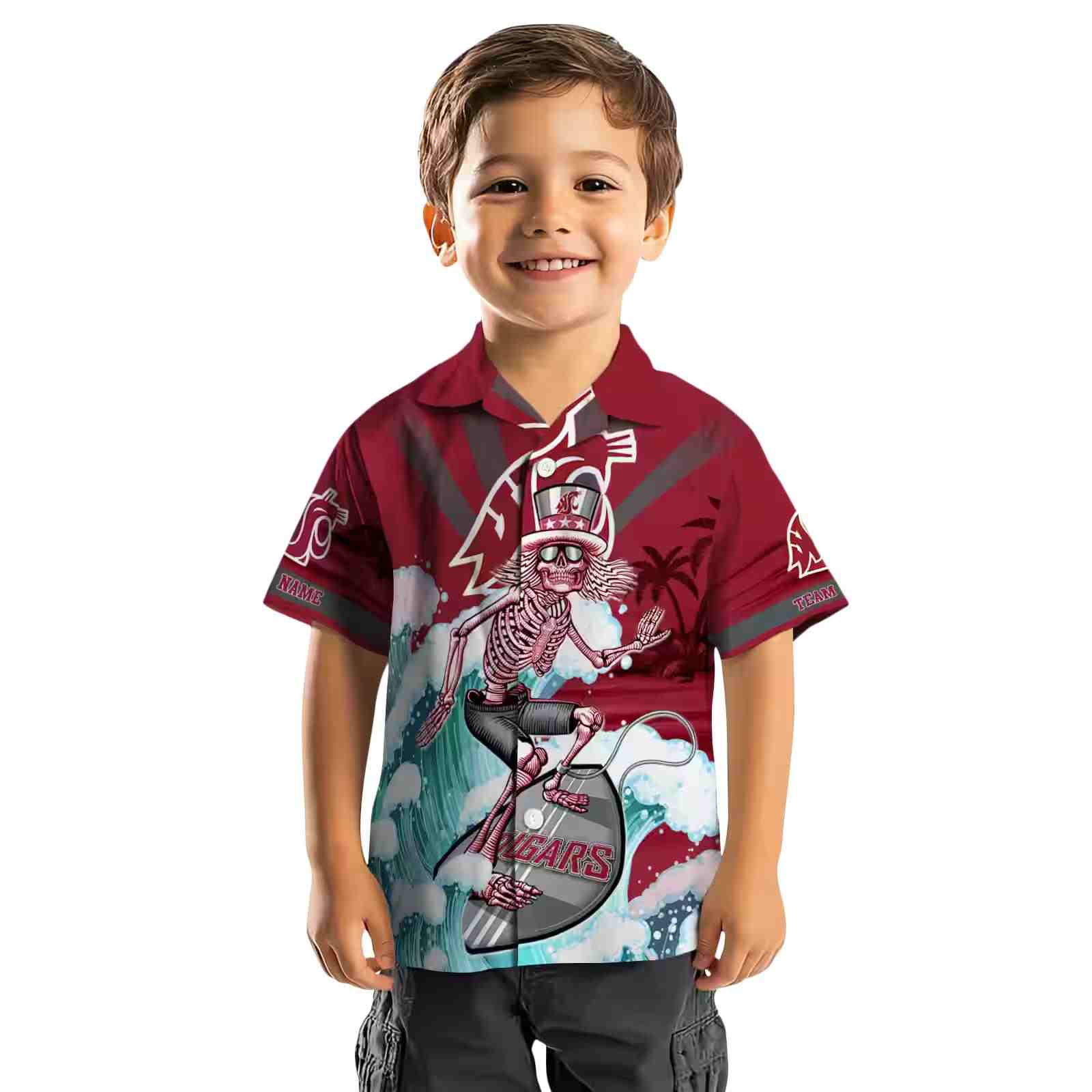 custom washington state cougars surfing skeleton crimson blue hawaiian shirt top rated