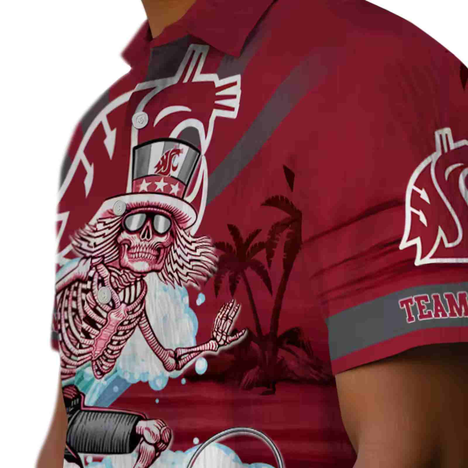 custom washington state cougars surfing skeleton crimson blue hawaiian shirt trendy