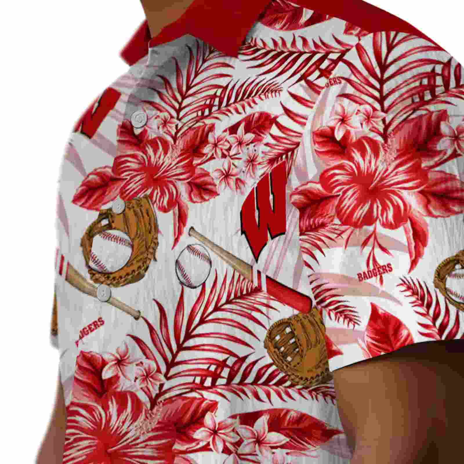 custom wisconsin badgers floral baseball red white hawaiian shirt trendy