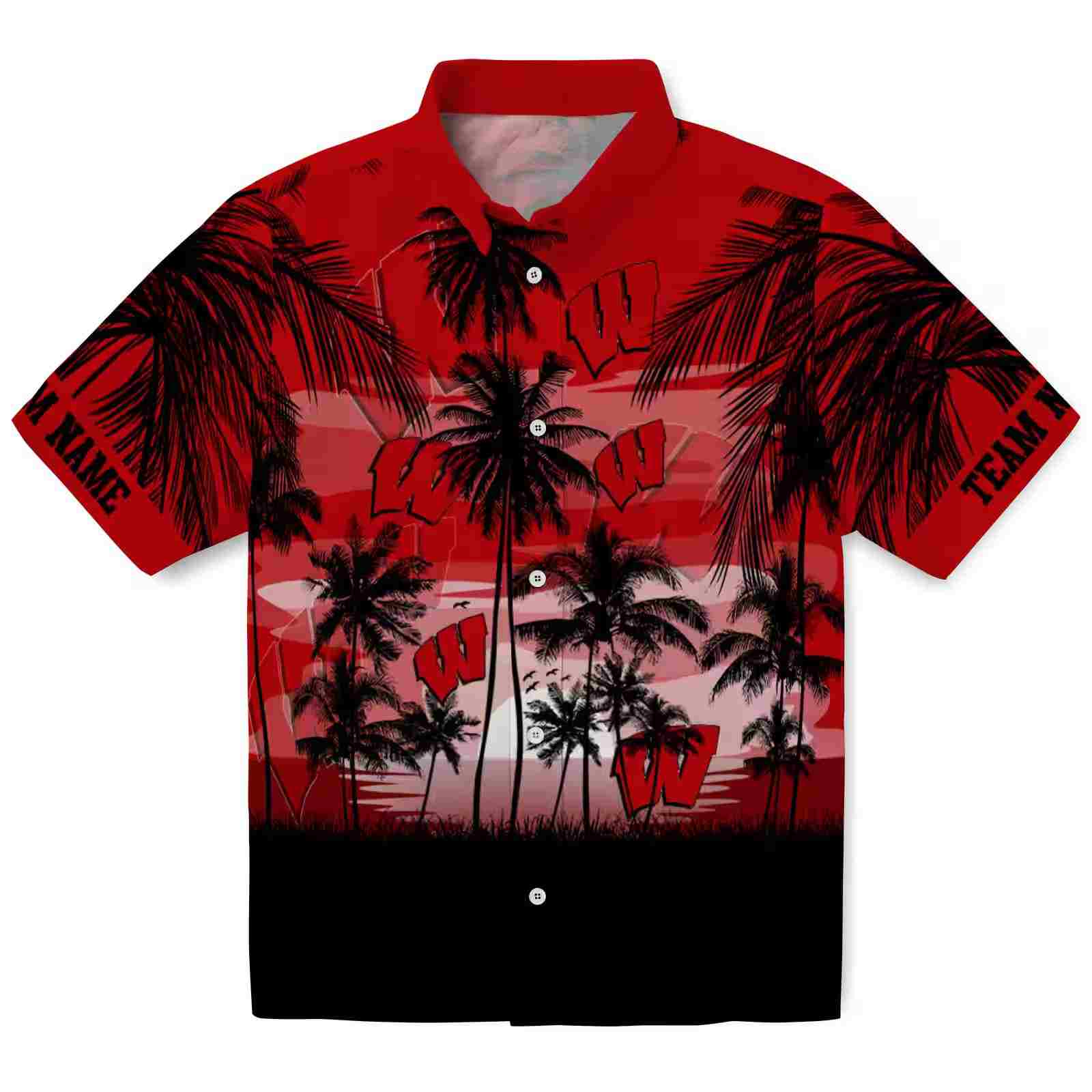 Custom Wisconsin Badgers Sunset Scene Red Black Hawaiian Shirt