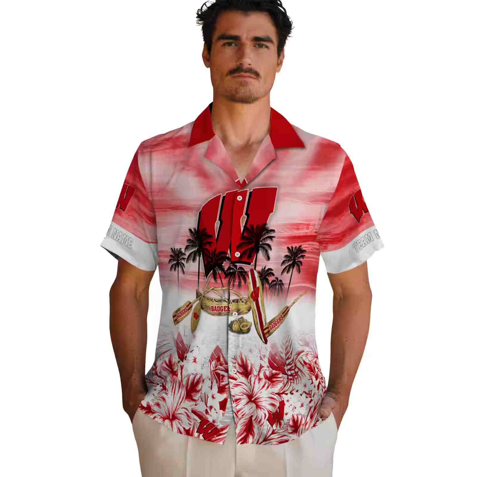 custom wisconsin badgers tropical canoe red hawaiian shirt fashion forward