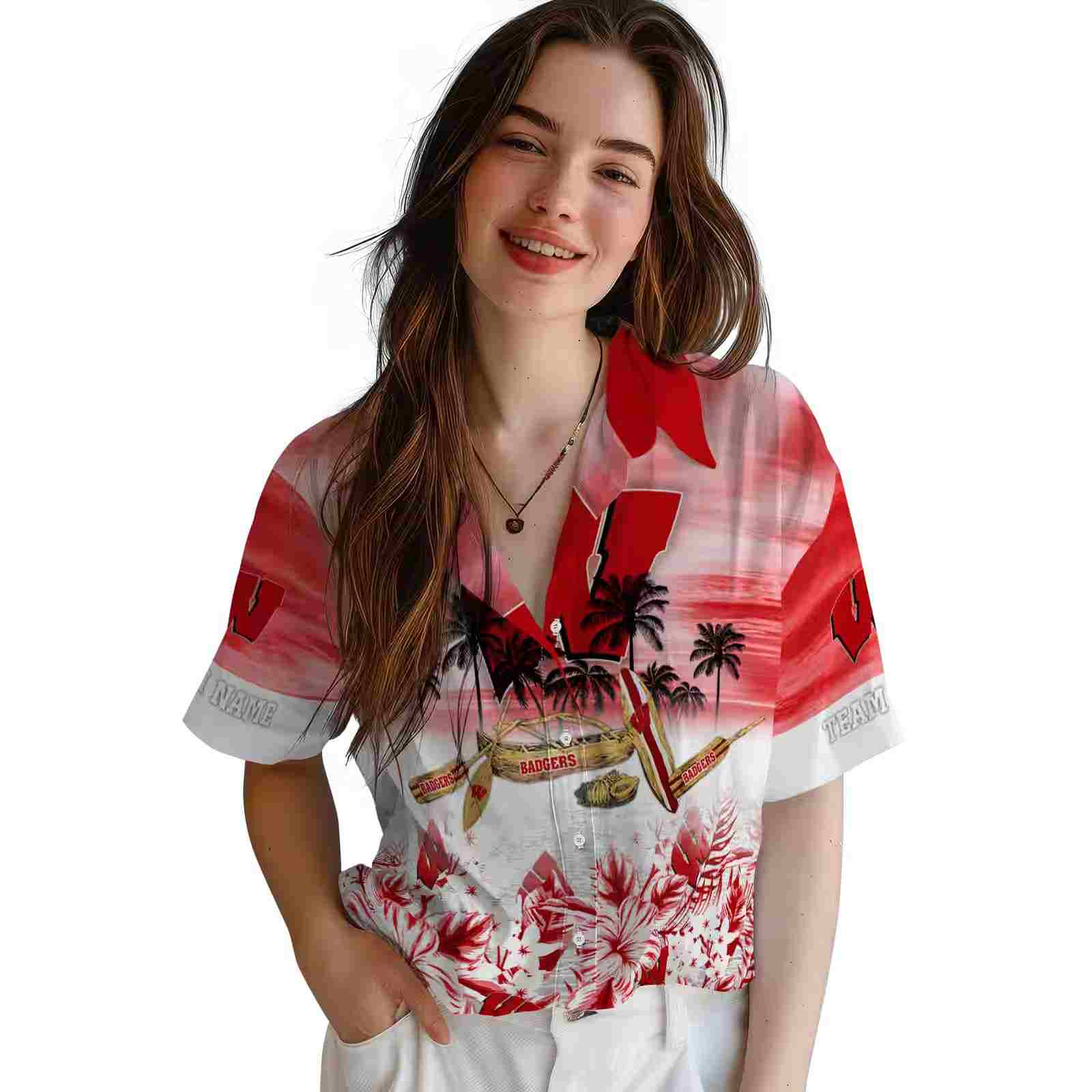 custom wisconsin badgers tropical canoe red hawaiian shirt latest model