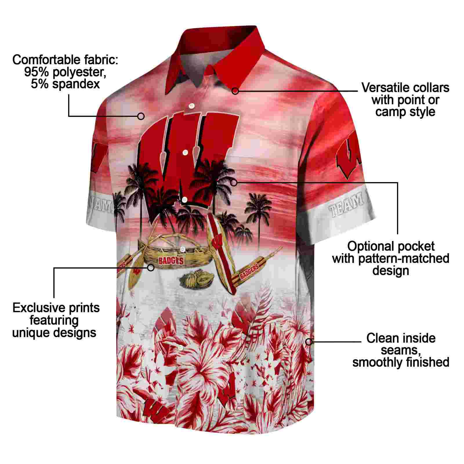 custom wisconsin badgers tropical canoe red hawaiian shirt new arrival