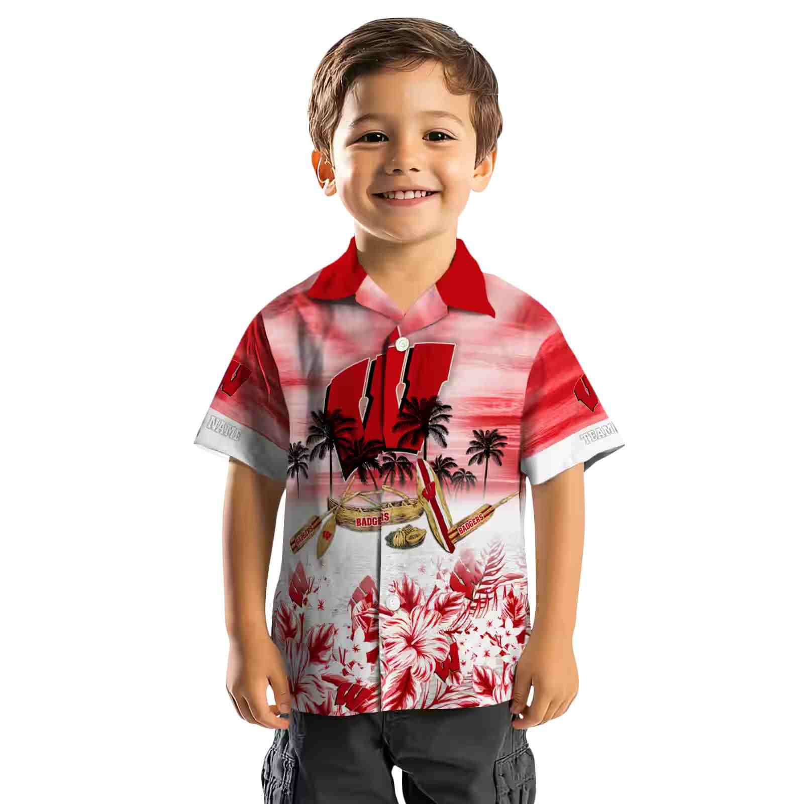 custom wisconsin badgers tropical canoe red hawaiian shirt top rated