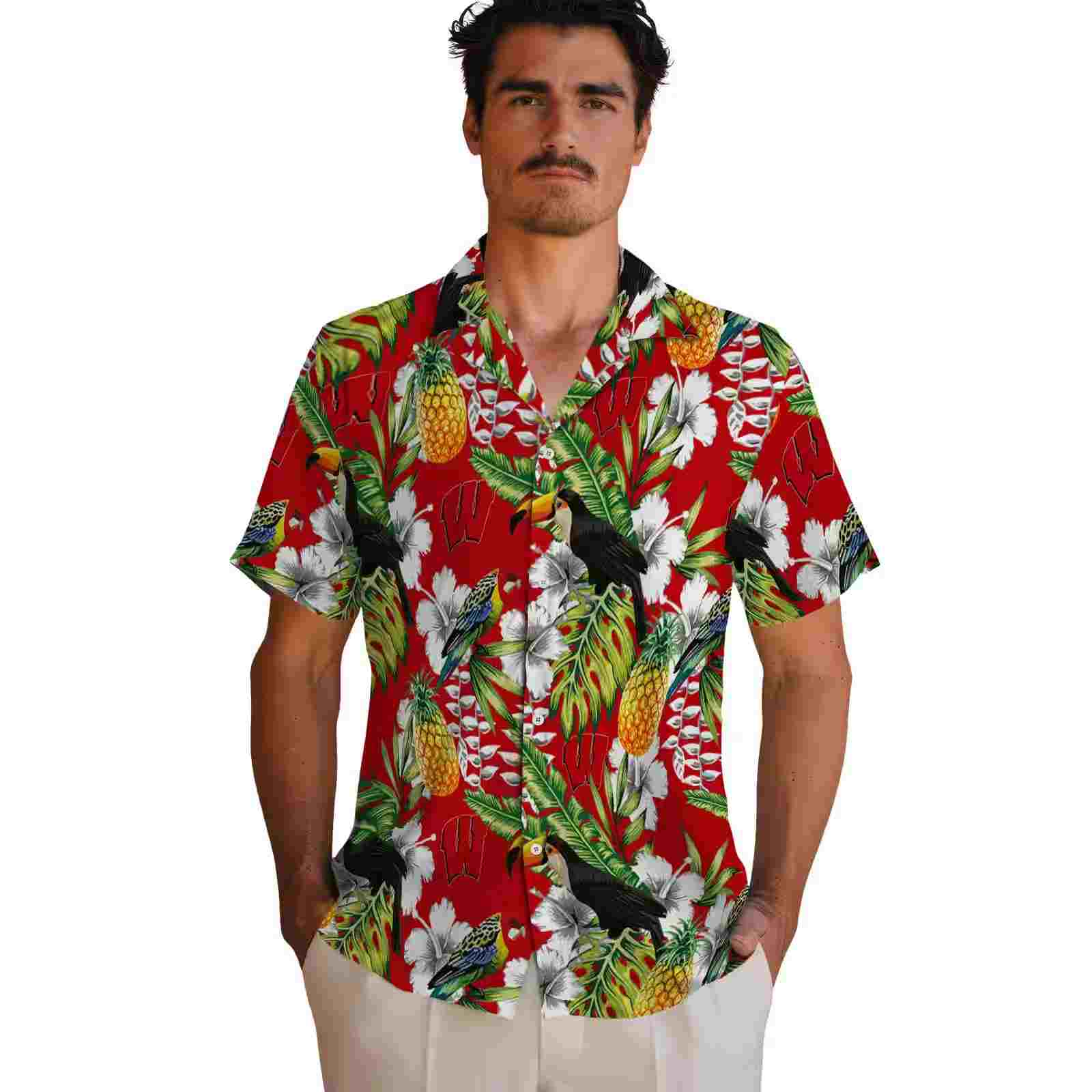 custom wisconsin badgers tropical toucan red green hawaiian shirt fashion forward