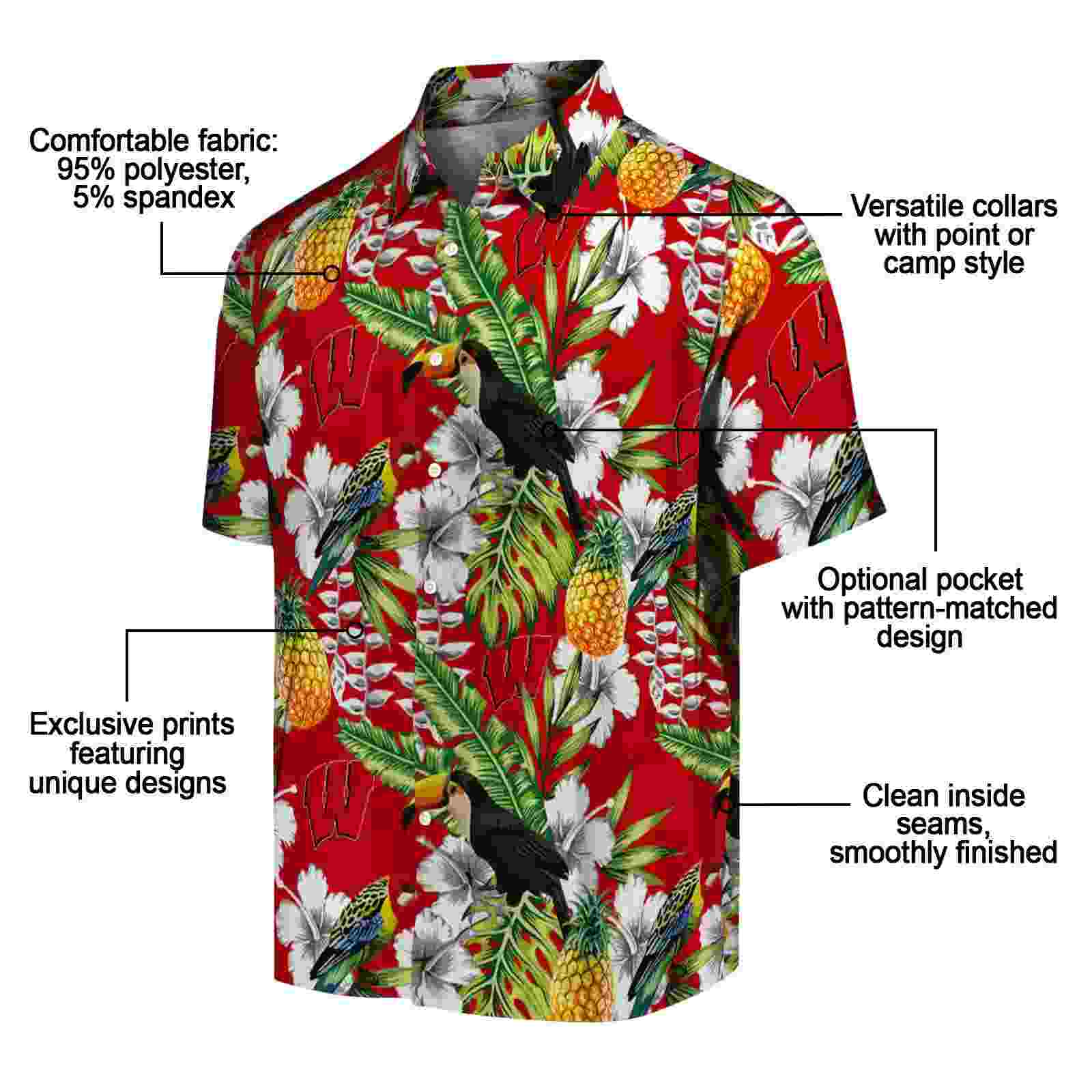 custom wisconsin badgers tropical toucan red green hawaiian shirt new arrival