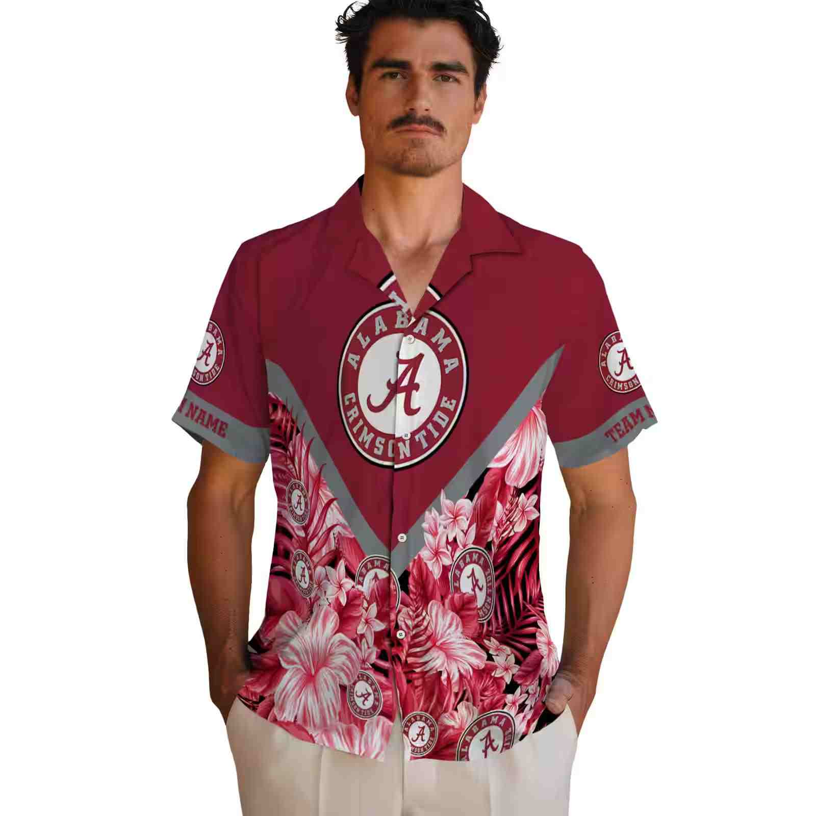 customized alabama crimson tide floral chevron crimson hawaiian shirt fashion forward