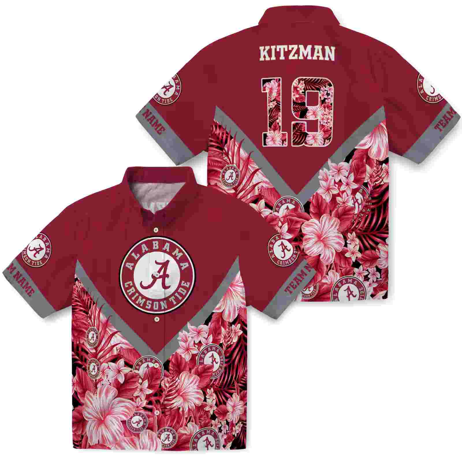 customized alabama crimson tide floral chevron crimson hawaiian shirt high quality