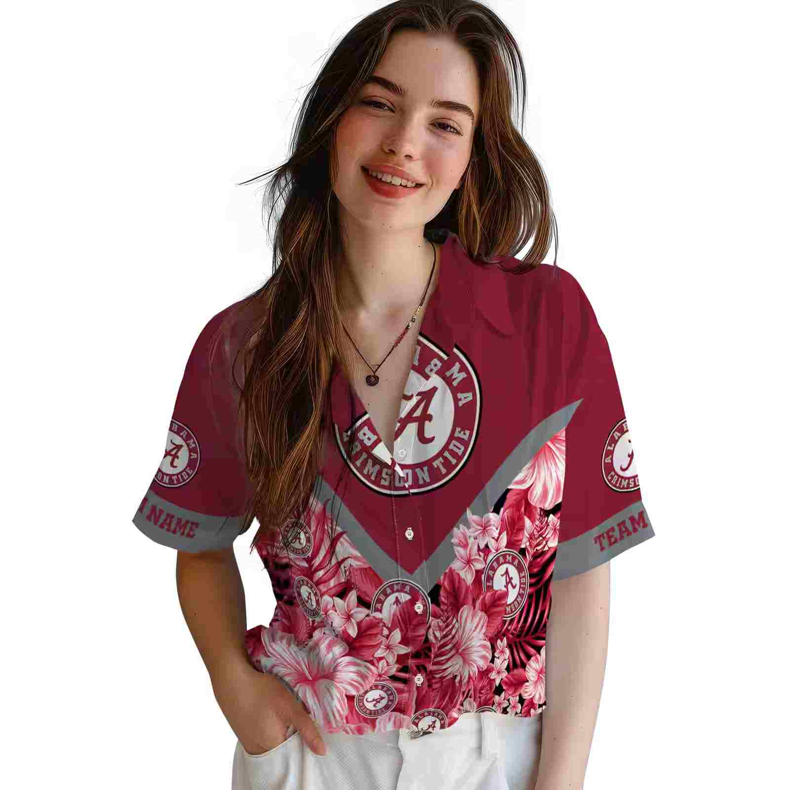 customized alabama crimson tide floral chevron crimson hawaiian shirt latest model