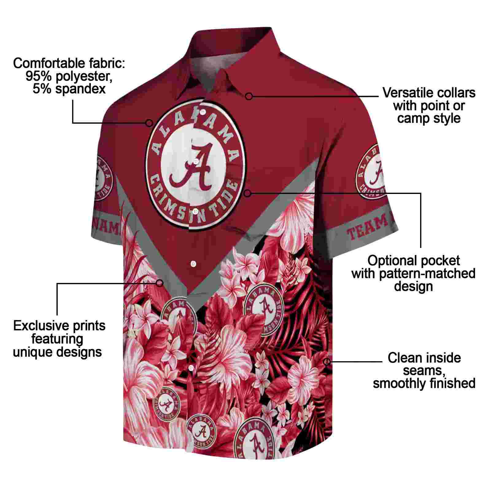 customized alabama crimson tide floral chevron crimson hawaiian shirt new arrival