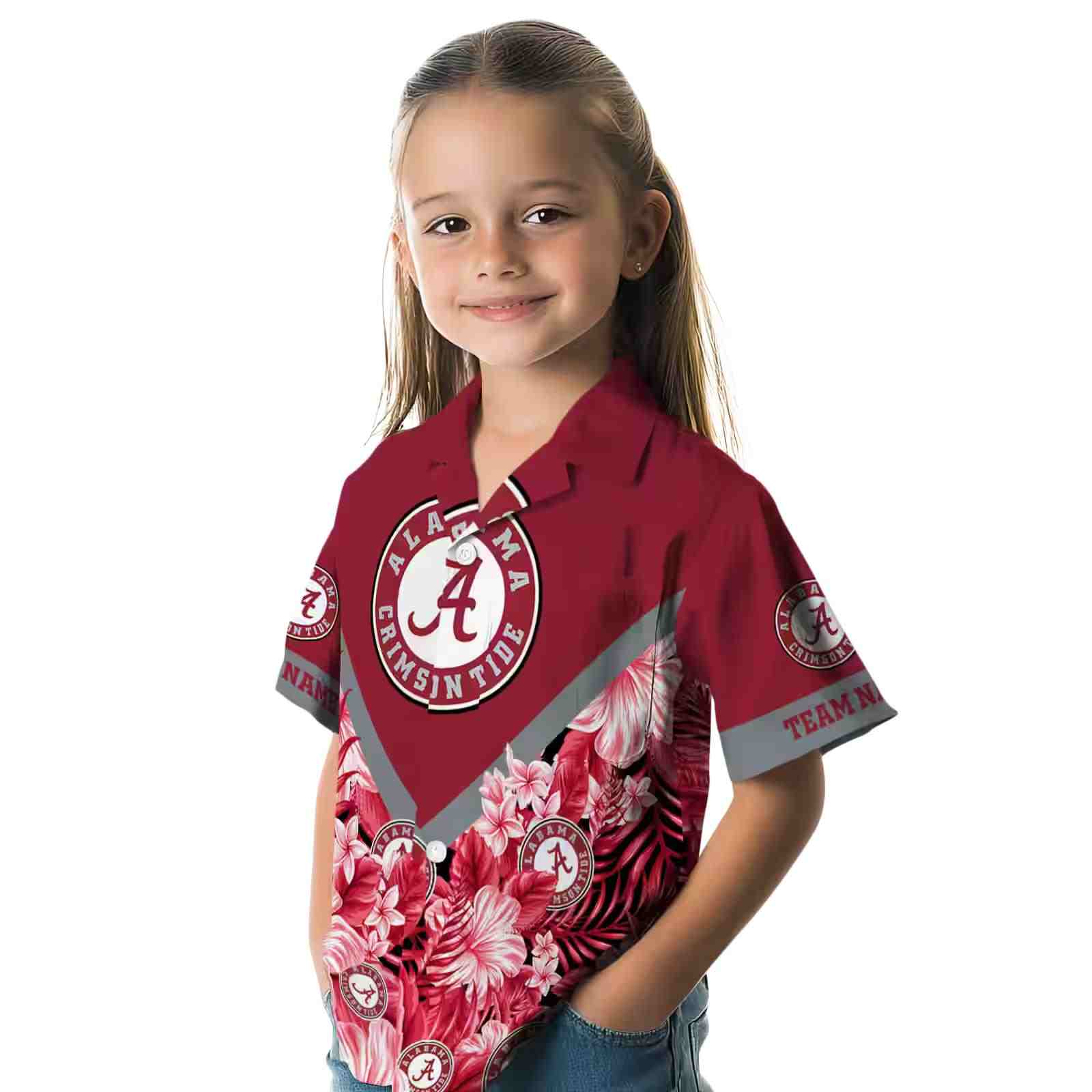 customized alabama crimson tide floral chevron crimson hawaiian shirt premium grade