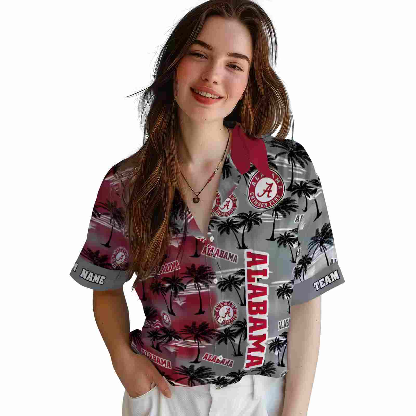 customized alabama crimson tide palm silhouettes crimson hawaiian shirt latest model