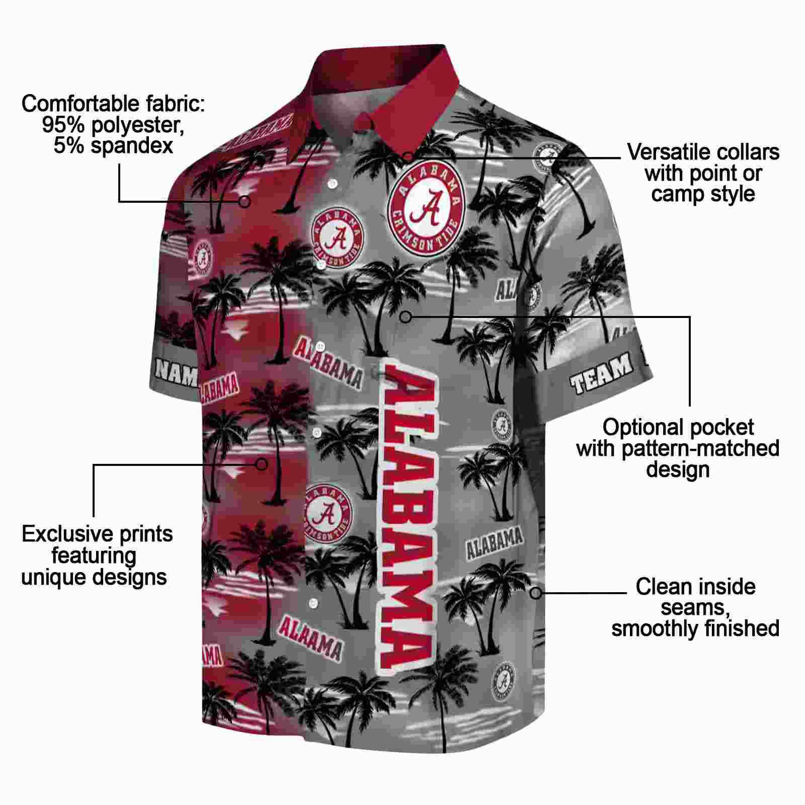 customized alabama crimson tide palm silhouettes crimson hawaiian shirt new arrival