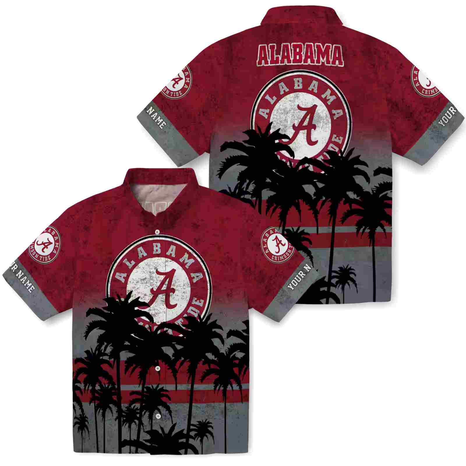 customized alabama crimson tide sunset pattern crimson black hawaiian shirt high quality