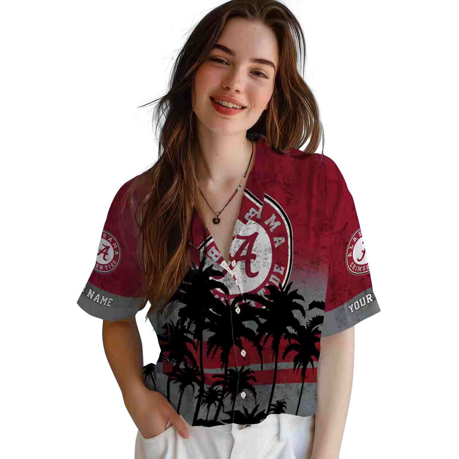 customized alabama crimson tide sunset pattern crimson black hawaiian shirt latest model