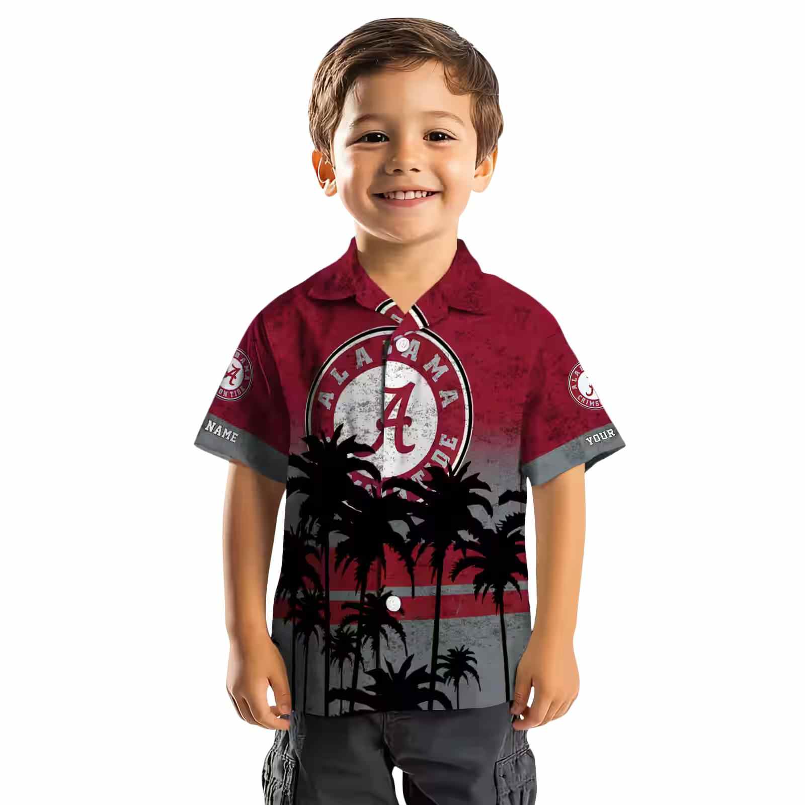 customized alabama crimson tide sunset pattern crimson black hawaiian shirt top rated