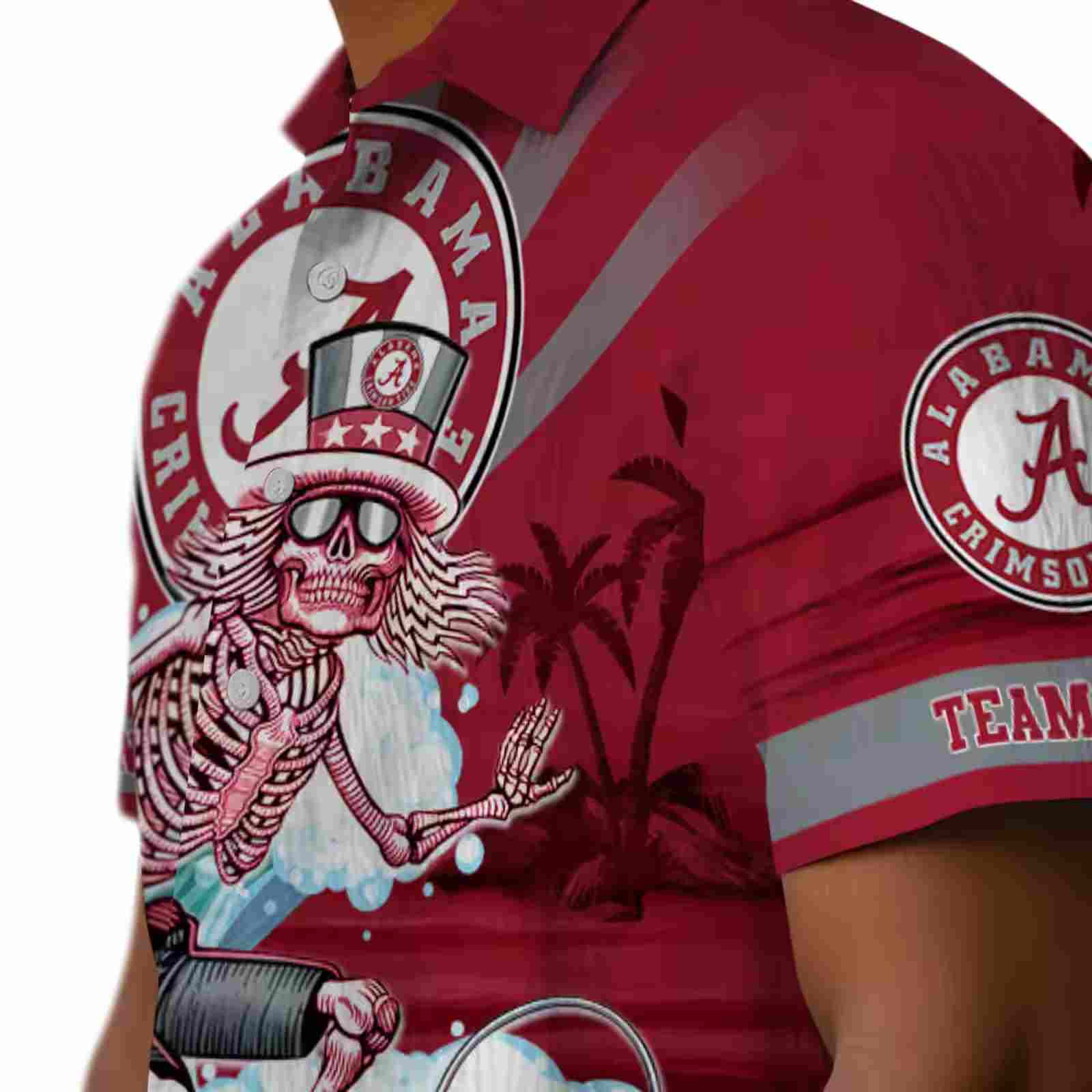 customized alabama crimson tide surfing skeleton crimson blue hawaiian shirt trendy