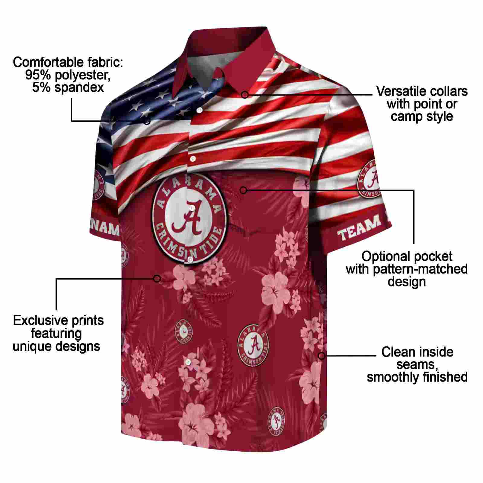 customized alabama crimson tide us flag hibiscus crimson hawaiian shirt new arrival